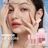 Dragon Ranee 3 colors doe lip glass hydrating mirror lip glaze moisturizing pearl with flash cartoon lip gloss set
