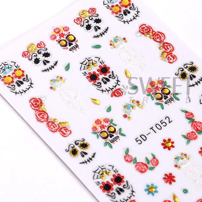 5D Halloween Nail Art Sticker Skull Sliders Head Flower Decals Nails  Anime Design Holiday Decorations For Manicure Accessories