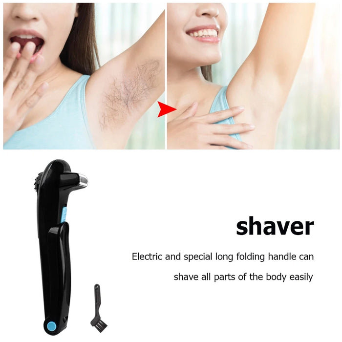 Electric Back Hair Shaver Body Hair Trimmer 14.7inch 180 Degrees Foldable Razor Pain-Free Removal Shave Detachable for Travel