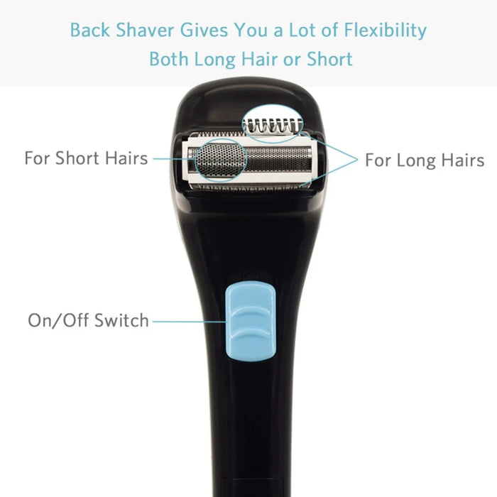 Electric Back Hair Shaver Body Hair Trimmer 14.7inch 180 Degrees Foldable Razor Pain-Free Removal Shave Detachable for Travel