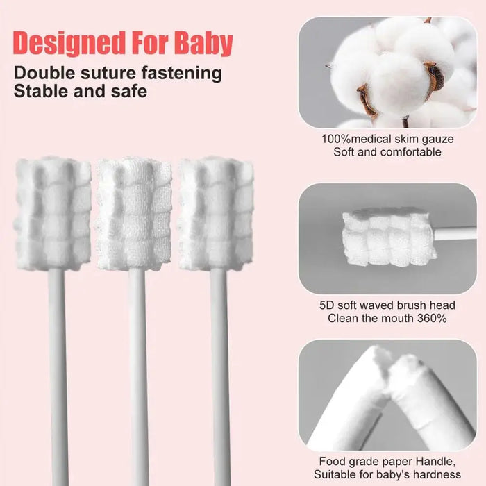 30 Pcs/Box Baby Tongue Cleaner Disposable Gauze Toothbrush Paper Rod Infant Oral Cleaning Brush Stick Dental Care