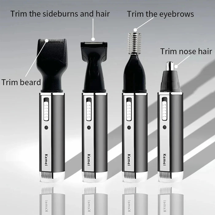 Kemei KM-6630 4 in 1 Nose Eyebrow Hair Beard Trimmer Rechargeable Electric Shaver Nose Ear Trimmer With Temple Cut for Men