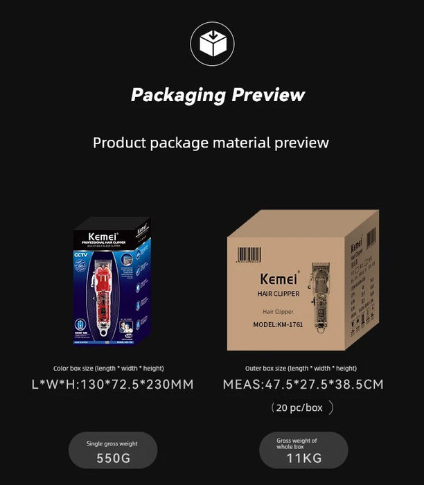 Kemei/Kemei KM-1761 Transparent Body Hair Clipper USB Fast Charging High Power Hair Salon Professional Electric Clipper