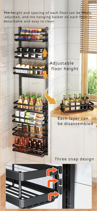 Multi-Layer Wall Mount Rack Bathroom Pantry Door Shelf And Pantry Organizer Storage Racks With Adjustable Basket Kitchen Storage