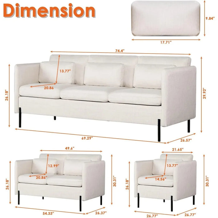 Living Room Sectional Sofa Set, Modern Couches for Living Room, Soft Linen Couch,  Home Furniture