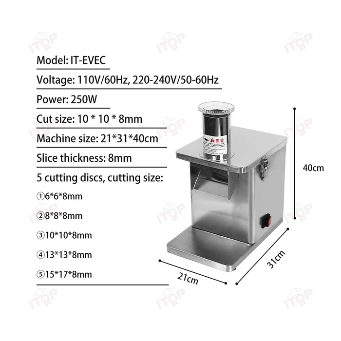 ITOP EVEC Electric Vegetable Cube Cutting Machine Fruit Slicer Cutting Strip Dice Food Processor With 5 Blades