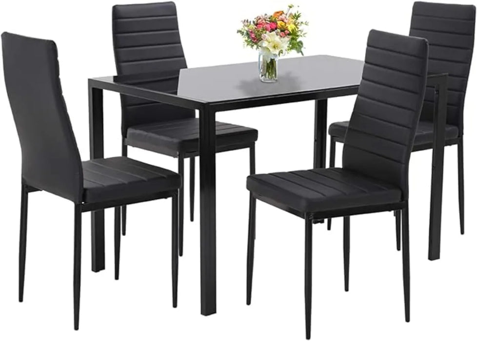 Dining Table and Chairs Set Modern Rectangular Marble Table top with 4 Chairs PU Leather for Dining Room and Kitchen