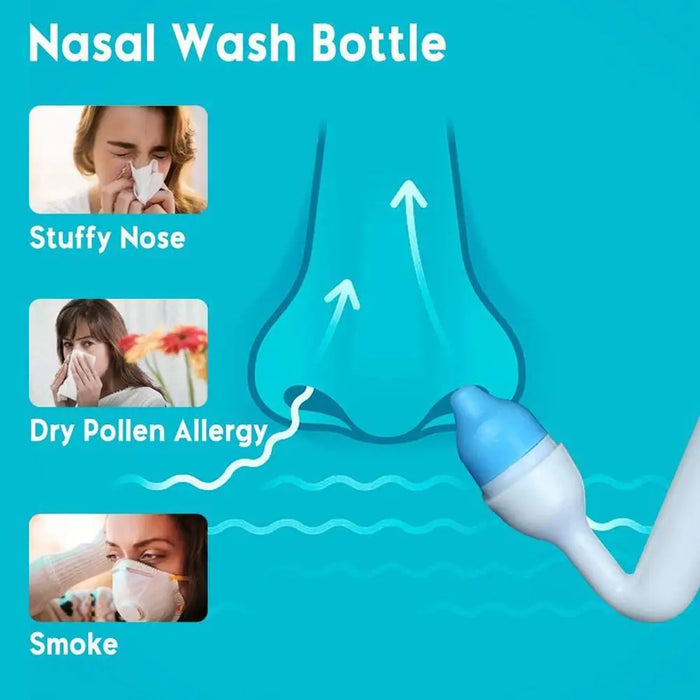 300mL Nose Nasal Wash System Pot Sinus Allergies Relief Rinse Neti Children Adults Plastic Blue Bottle Equipment Practical New