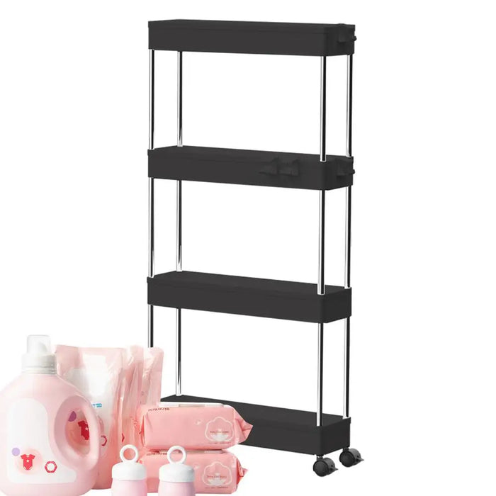 Rolling Utility Cart Bathroom Cart On Wheels Slim Utility Bathroom Mobile Shelving Cart Multi-Layer Storage Trolley For Kitchen