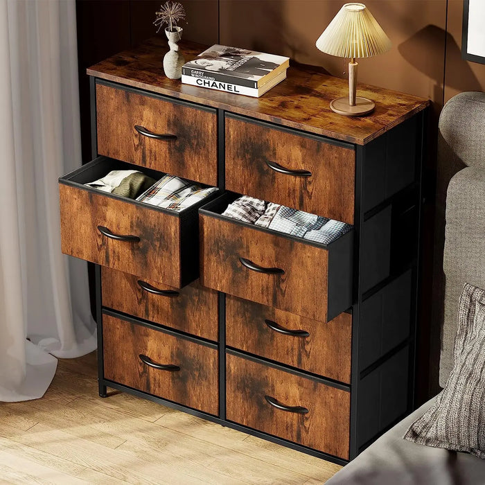 Dresser for Bedroom Drawer Organizer Fabric Storage Tower with 5/6/8/9 Drawers, Steel Frame, Wood Top for Bedroom, Closet