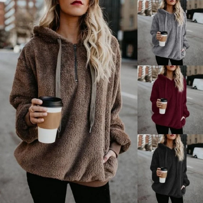 Fashion Trend Long-sleeved Hooded Solid Color, Women's Sweater Coat