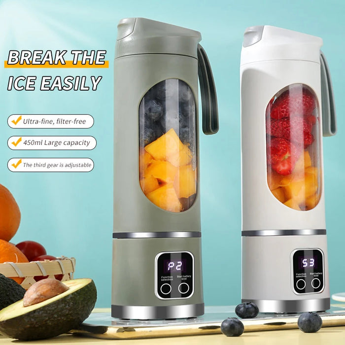 450ml Fruit Juicer 12 Blades 3 Gears USB Rechargeable Portable Blender Ice Crusher for Shakes and Smoothies Juicer Cup