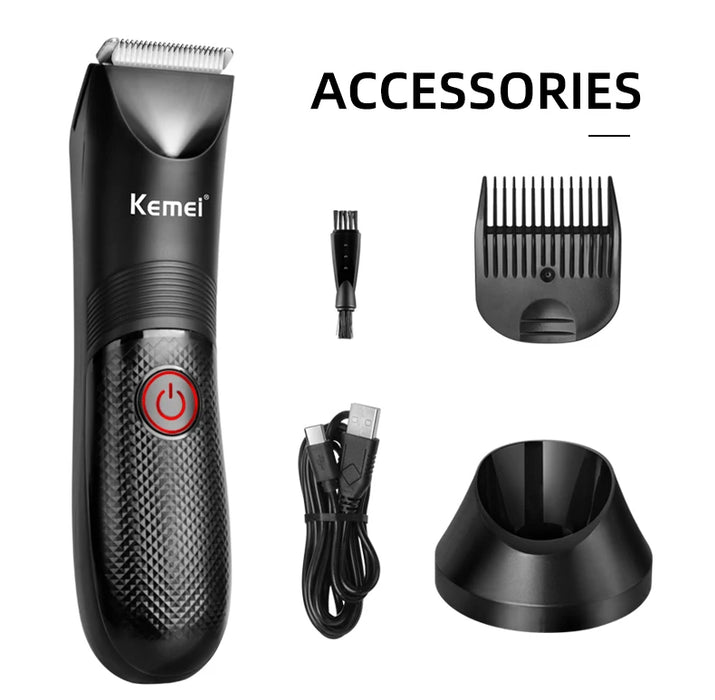 Kemei Electric Hair Clipper Professional Sensitive Area Haircuts Machine IPX7 Waterproof Body Trimmer with Charging Base KM-1838