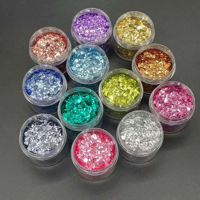 10g/Bag Holographic Pure Shiny Glitter Flakes Sparkly Chunky Iridescent Gold Silver Metallic Mermaid Nail Art Powder Sequinse