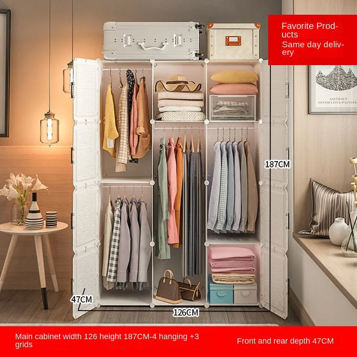 Multifunction Home Bedroom Furniture Simple Wardrobe Assembly Plastic Storage Dressing Small Clothe Cabinet Cloth Partition Rack