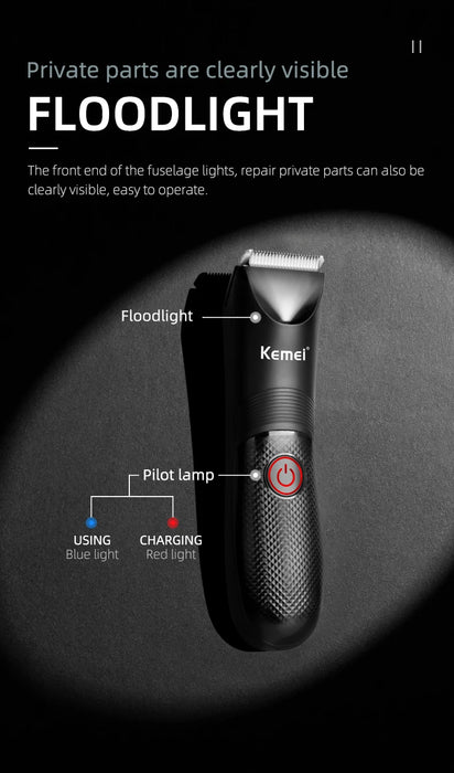 Kemei Electric Hair Clipper Professional Sensitive Area Haircuts Machine IPX7 Waterproof Body Trimmer with Charging Base KM-1838