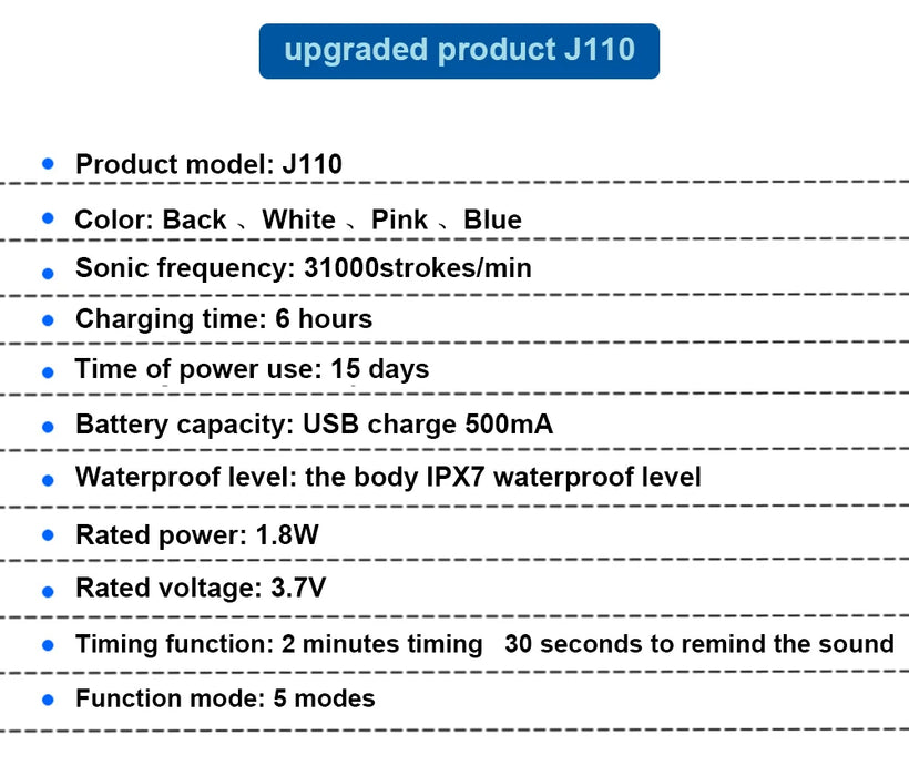 Electric Toothbrush Powerful Ultrasonic Sonic USB Charge Rechargeable Tooth Washable Electronic Whitening Timer Teeth Brush J110