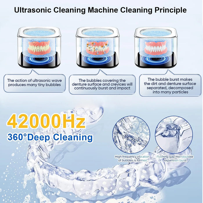 Ultrasonic Cleaner for Dentures Retainer Ultrasound Jewelry Cleaner 42kHZ Ultrasonic Cleaning Bath for Jewelry Denture Retainer