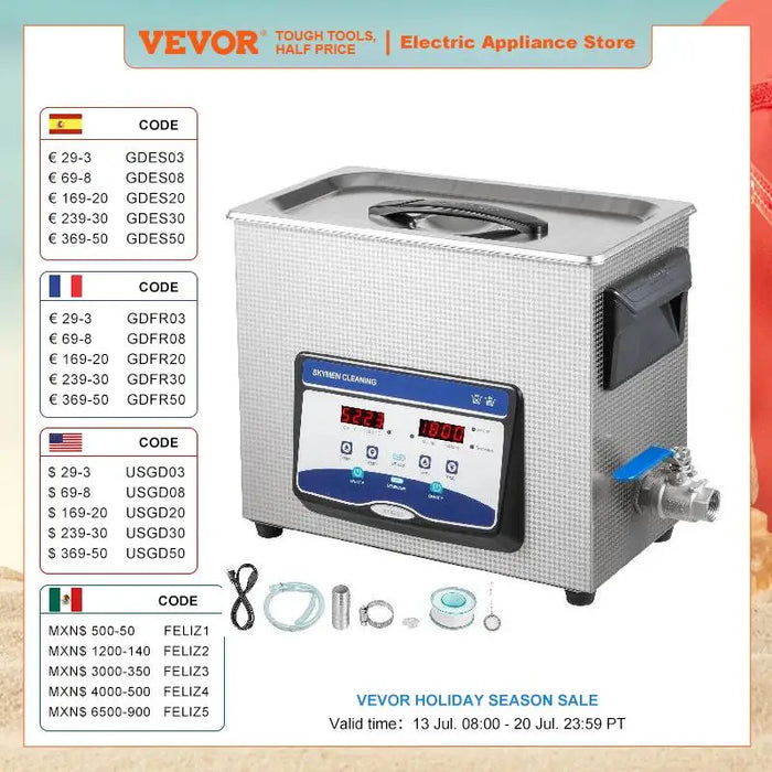 VEVOR 6.5L Ultrasonic Cleaner w/ Degassing Function Portable Ultrasonic Washing Machine Sonic Home Appliance for Glasses Jewelry