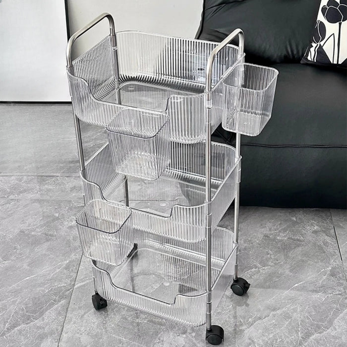 Multilayer Acrylic Rolling Cart Movable Storage Organizer with Hanging Baskets Storage Rack Trolle Bookshelf Kitchen Organizer