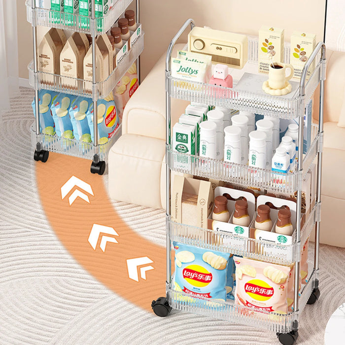 Multilayer Acrylic Rolling Cart Movable Storage Organizer with Hanging Baskets Storage Rack Trolle Bookshelf Kitchen Organizer