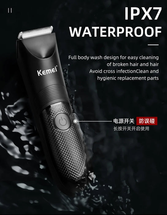 Kemei Electric Hair Clipper Professional Sensitive Area Haircuts Machine IPX7 Waterproof Body Trimmer with Charging Base KM-1838