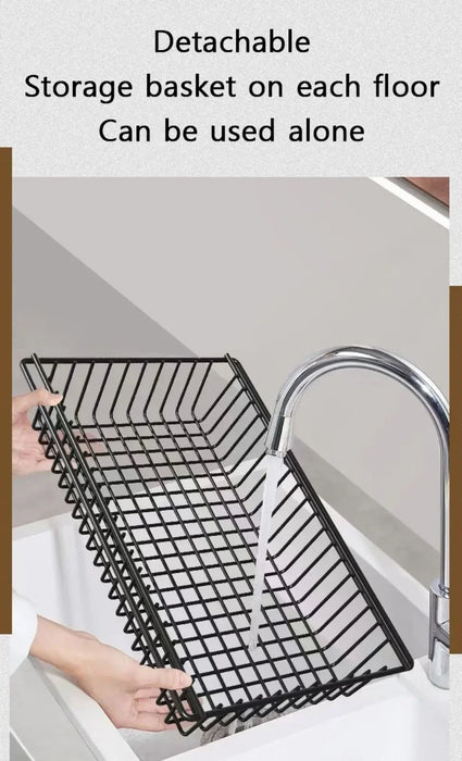 Kitchen Storage Basket Multi-Layer Floor Room Trolley Rack Kitchen Trolley Storage Basket Movable Pot Rack Microwave Shelf Cart