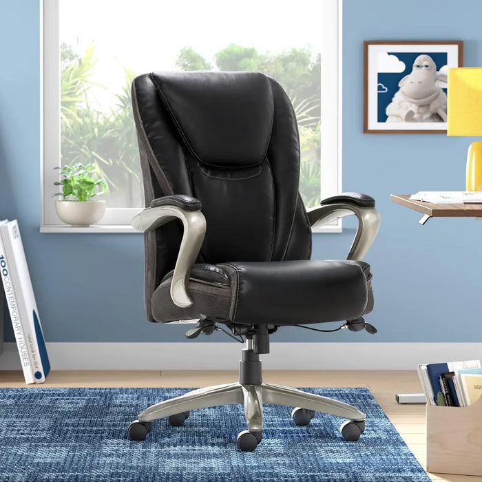 Serta® Smart Layers™ Hensley Big & Tall Ergonomic Bonded Leather High-Back Chair, Black/Silver