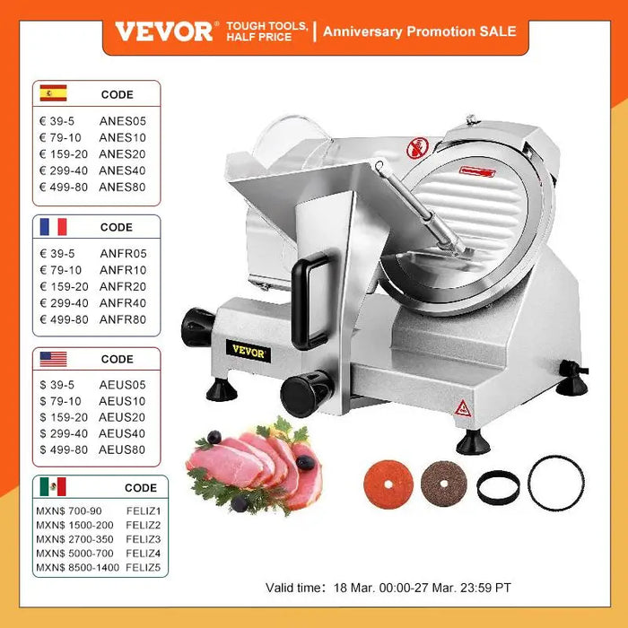 VEVOR 8 Inch Blade Electric Food Slicer Grinder Home Meat Slicer Machine Commercial Deli Meat Cheese Beef Mutton Turkey Cutter