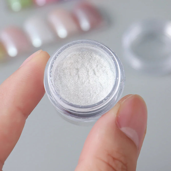 1 Box Chrome Mirror Nail Powder Pearl White Rubbing Pigment Dust Moonlight Effect Shimmer Glitter Manicure Decor Nail Accessorie