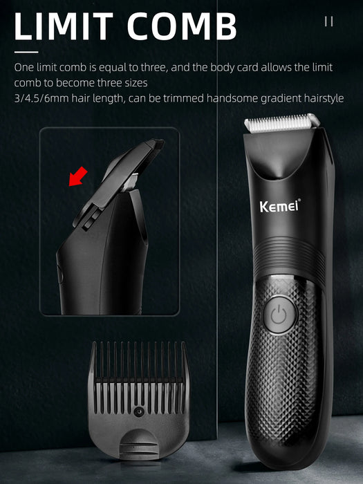 Kemei Electric Hair Clipper Professional Sensitive Area Haircuts Machine IPX7 Waterproof Body Trimmer with Charging Base KM-1838