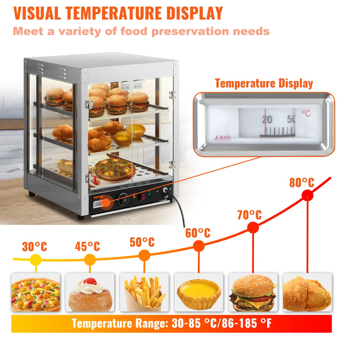 VEVOR 2/3 Tiers Countertop Food Warmer Commercial 3D Heating Pizza Pastry Warmer with Temp Knob Display Kitchen Appliance