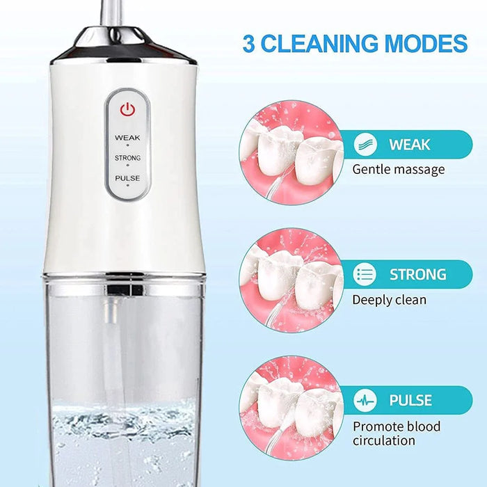 Dental Floss, Portable Cordless Oral Irrigator Cleaning 3 Modes, Waterproof Rechargeable Dental Cleaner, with 4 Nozzles