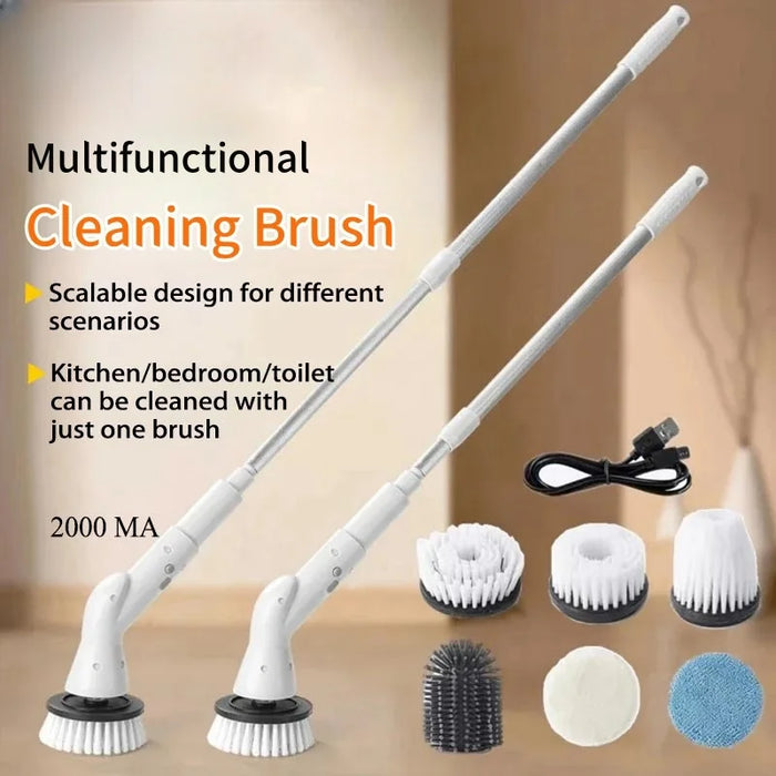 2000 MA 6-in-1 Electric Rotary Scrubber Cordless Shower Cleaning Brush Adjustable Speed Kitchen Bathroom Cleaning Brush