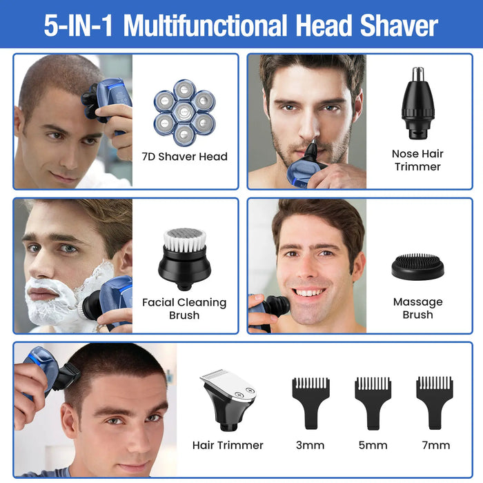 Sejoy 5in1 Electric Shavers Hair Clipper For Bald Men 7d Floating Head Detachable Men's Electric Hair Cutting Shaver Trimmer