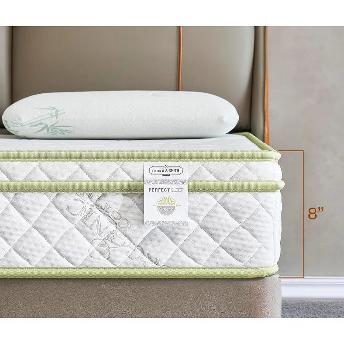 Full Size Mattress - 8 Inch Cool Comfort Foam & Spring Hybrid Mattress with Breathable Organic Cotton Cover - Quilted