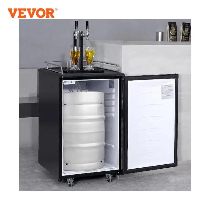 VEVOR Beer Kegerator Dual Tap Draft Beer Dispenser Full Size Keg Refrigerator with CO2 Cylinder Shelves Drip Tray & Rail Black