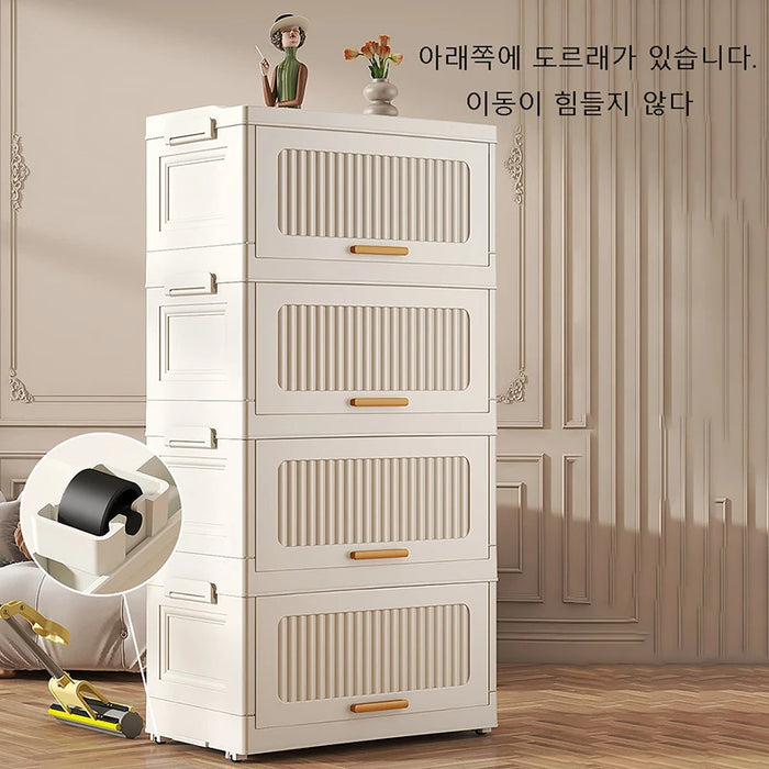 4 Floor Multifunctional Folding Storage locker Thickening Folding Wardrobe Storage Cabinet Home Folding Storage Box With Pulley