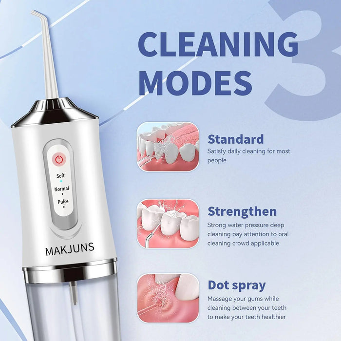 Dental Oral Irrigator Water Flosser Thread Teeth Pick Mouth Washing Machine 4 Nozzels 3 Modes USB Rechargeable 220ml Tank