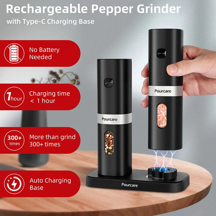 Electric Automatic Salt and Pepper Grinder Set Spice Mill Adjustable Coarseness Spices Grinder Rechargeable Base Kitchen Tools