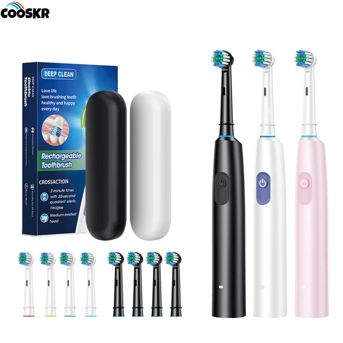 Electric Toothbrush Rechargeable Rotating Electric ToothBrush for Adults Teeth Whitening Cleaner with Brush Heads Travel Case