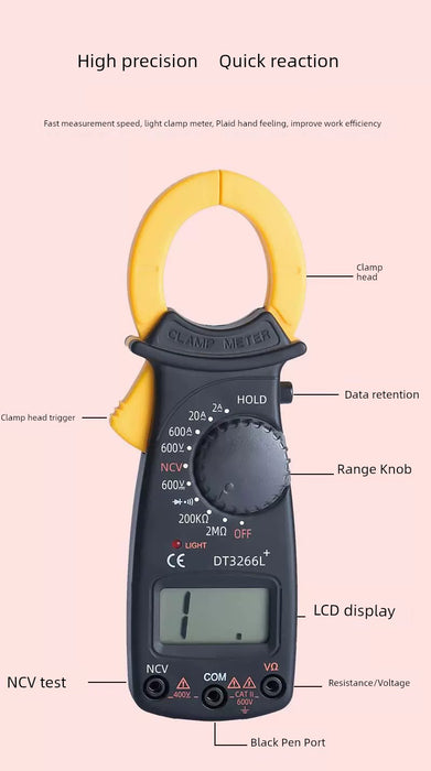 Manufacturer Clamp Voltage Ammeter Dt3266l High Precision Small 600v600a Digital Clamp Multimeter