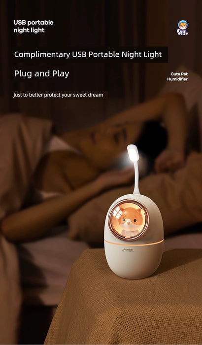 Remax Cute Pet Space Capsule Humidifier Ultra-Quiet Nano Fine Sprays USB Portable Small Night Lamp Automatic Power off Neutral