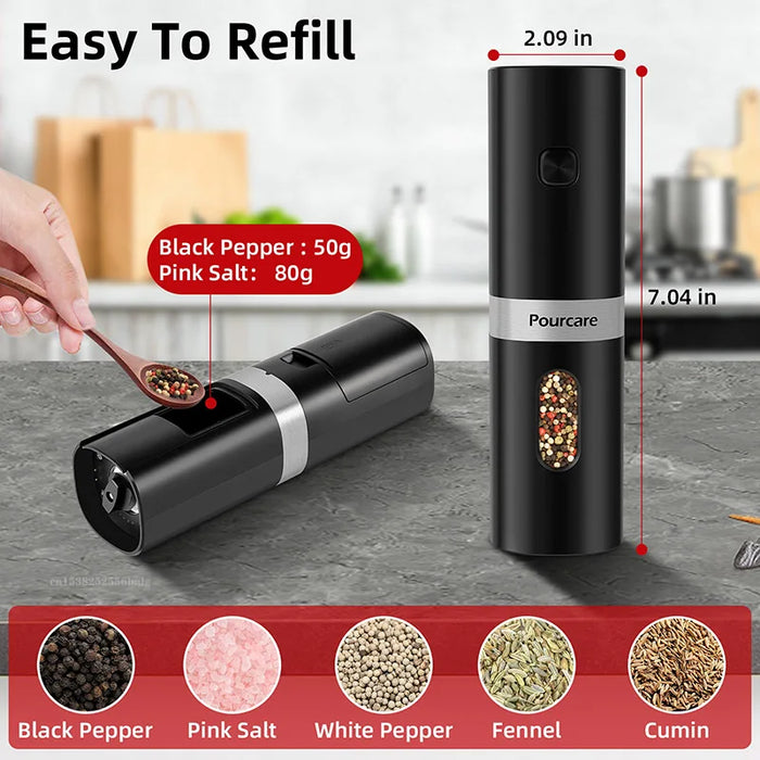 Electric Automatic Salt and Pepper Grinder Set Spice Mill Adjustable Coarseness Spices Grinder Rechargeable Base Kitchen Tools