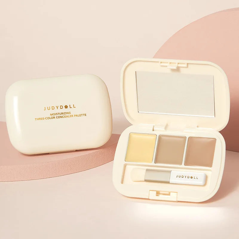 Judydoll Moisturizing Three-Color Concealer Palette High Coverage Long-Lasting Natural Waterproof Sweatproof Makeup Cosmetics