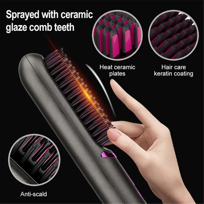 USB Rechargeable Hair Straightener Brush Fast Heating & 3 Temp Settings Anti-Scald for Professional Salon Home Dropshipping