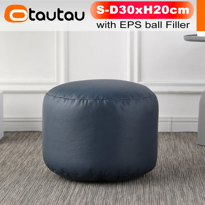 OTAUTAU Small Round Faux Leather Ottoman Stool Beanbag Pouf Footstool Stuffed Bean Bag Footrest Floor Corner Seat Puff JD004