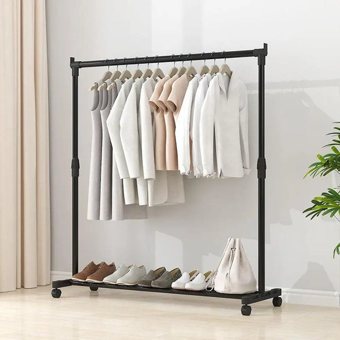 Telescopic Drying Rack Telescopic Metal Clothes Rack With Wheels Movable Easy Wheeled Hanging Clothes Rack Floor Standing