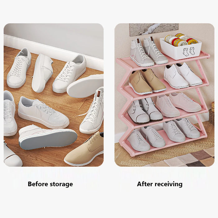 Storage Shoe Stand Organizer For Closet Entryway Hallway, Multi-layer Assembly Z-shaped Shoe Rack, 4-Tier Small Shoe Rack