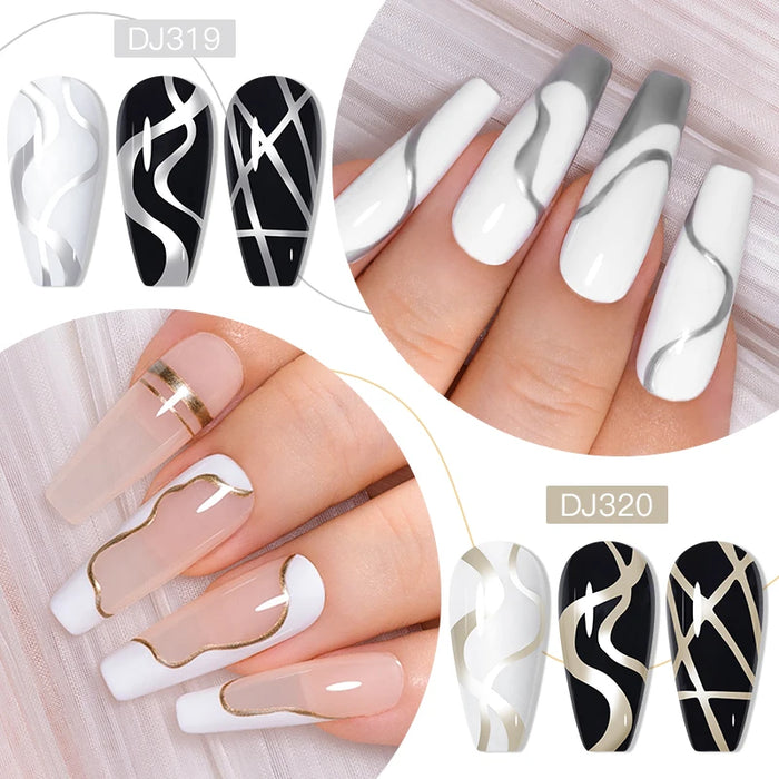 MEET ACROSS 5ml Sliver Metallic Liner Gel Nail Polish Super Bright Mirror Effect Painting Drawing Line Graffiti Stripe Nail Art